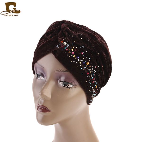 

winter new fashion luxury women rhinestone turban warmer turban headband hat chemo headwear muslim hijab turbante for women