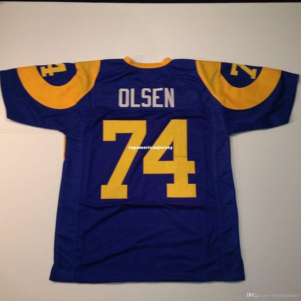 

retro custom sewn stitched #74 merlin olsen blue mitchell & ness jersey s-5xl,6xl men's football jerseys rugby, Black;blue
