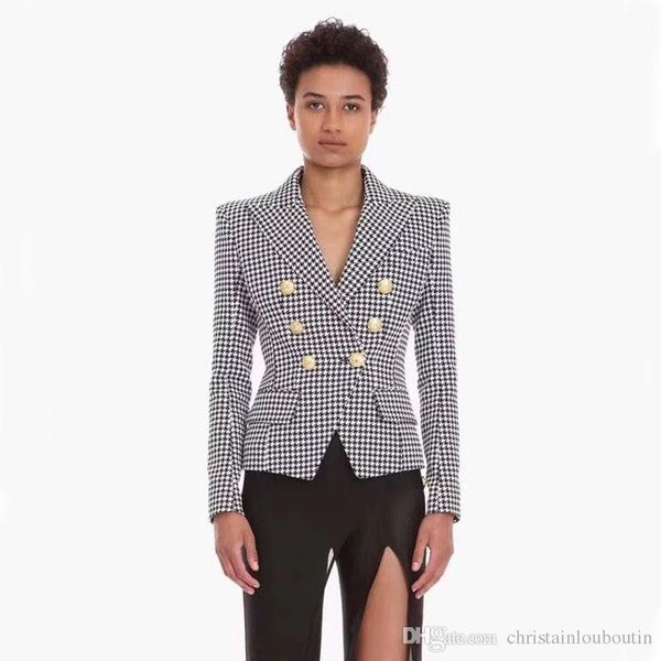 

balmain women coats balmain suit houndstooth double-breasted slim shirt ladies classic plaid girl slim suit female, White