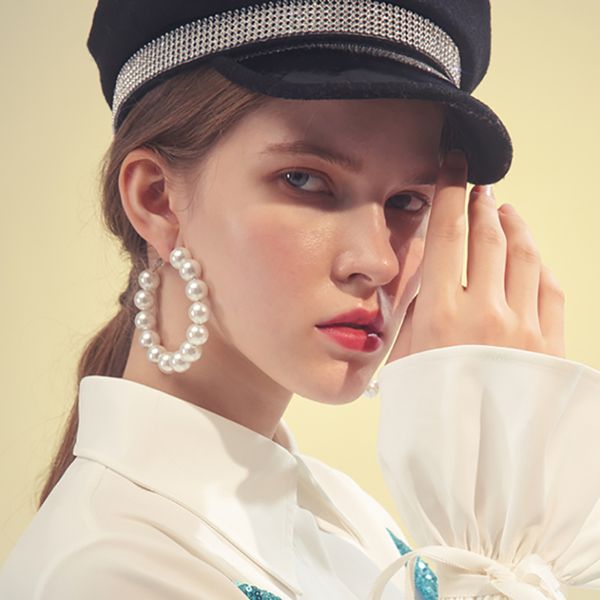 

chic перл имитация жемчуга большой обруч серьги для женщин круг loop хооп серьги с жемчугом специальный свадебный подарок, Golden;silver