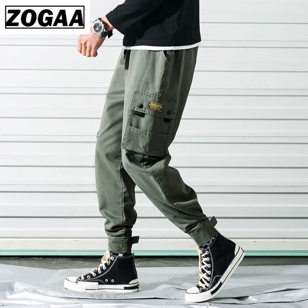 

zogaa men hip overalls multi-pocket solid harem trousers streetwear sweatpants hombre men casual fashion cargo pants joggers, Black