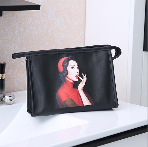 

women wash bag handbags large capacity pu waterproof pattern cosmetic bag lady portable travel storage bags