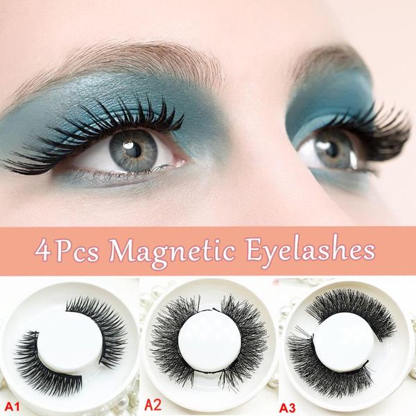 

4pcs magnetic eyelashes reusable triple magnet 3d false eye lashes makeup