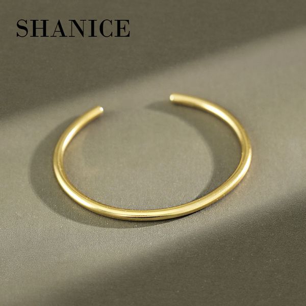 

shanice classic 925 sterling silver simple smooth adjustable opening bangles solid silver women bracelet jewelry christmas gift, Black