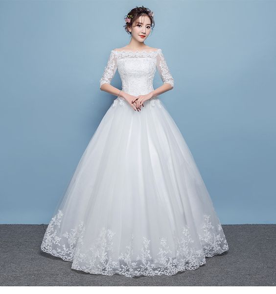 

ball gown wedding dresses lace floral embroidery white long dress women slim waist vestidos maxi party dresses