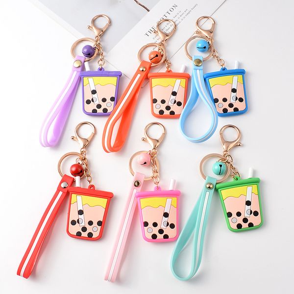 

cute coffee cup bell keychain key ring man woman pendant jewelry accessorie for party gift souvenir