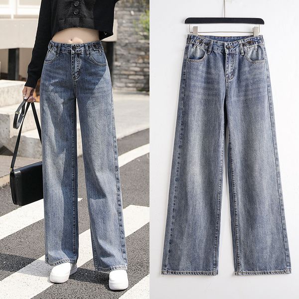 

2020 jeans women loose loose straight wide legs casual ladies long pants, Blue