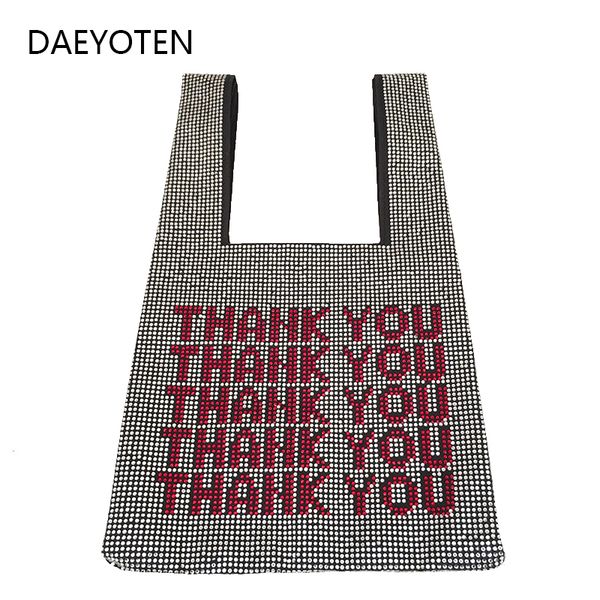 

DAEYOTEN 2019 New Small Rhinestone Bag Female Thank You Bling Handbag Handbags Women Bags Designer Casual Tote ZM0059