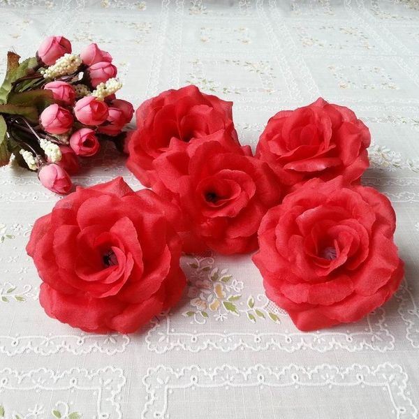 

8cm red color 10pcs/lot artificial rose silk flower heads decorative flowers for wedding home party banquet decoration