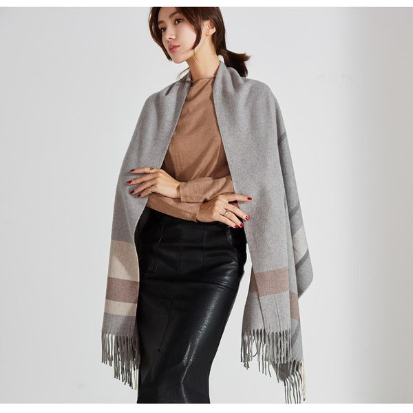 

200x70cm shawl winter cashmere scarf for ladies pure thick warm laides scarves tassels large elegant poncho women neck scarf, Blue;gray