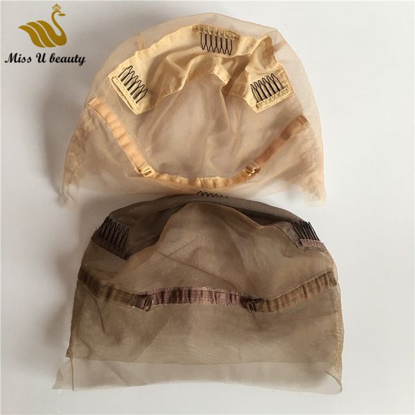 

full lace wig cap medium size swisslace with clips and adjustable atraps blone brown color caps for making wigs, Black;brown