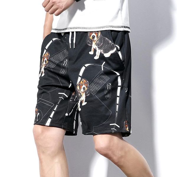 

2019 spring and summer fashion new men's shorts sports fitness casual loose large size printed beach pants men's shorts, White;black