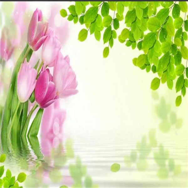 

custom p wallpaper 3d stereo tulip flower leaves tv backdrop bedroom p wall paper 3d