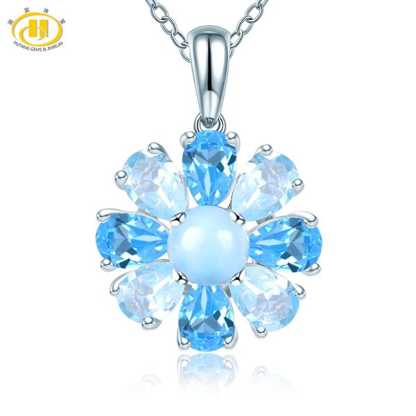 

hutang natural larimar pendant gemstone sky blue z 925 silver necklace fine fashion vintage jewelry for women gift new 2019
