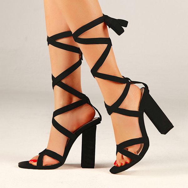 

size 35-52 nice new summer women sandals sky high heels black red khaki shoes woman lace up ankle footwear for ladies