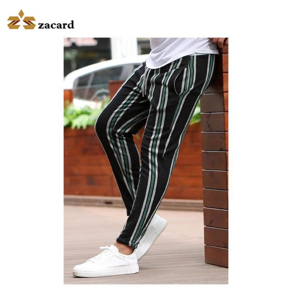 

zacard mens stripe casual pants workout hip hop track trousers slim fit sweatpants with pockets, Black