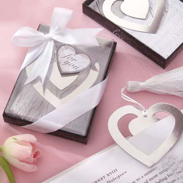 

100pcs creative stainless steel bookmarks european love heart gift box wedding guests party favor grace wholesale ing