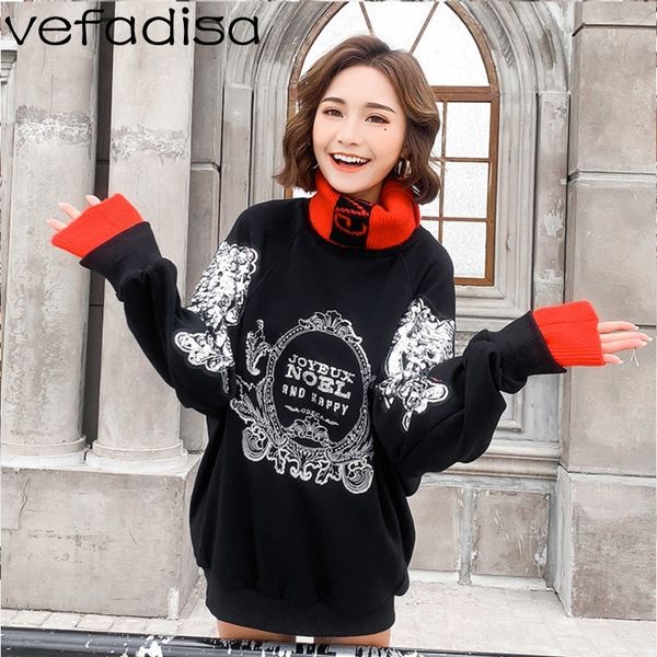 

vefadisa silver sequin pattern hooded sweatshirt winter black plush sweatshirt women red turtleneck hooded zld255