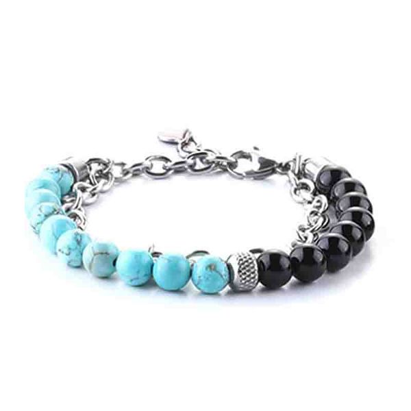 

beads bracelet men natural stone onyx chain hand stainless steel tiger eye bracelet hip hop black blue layer steampunk