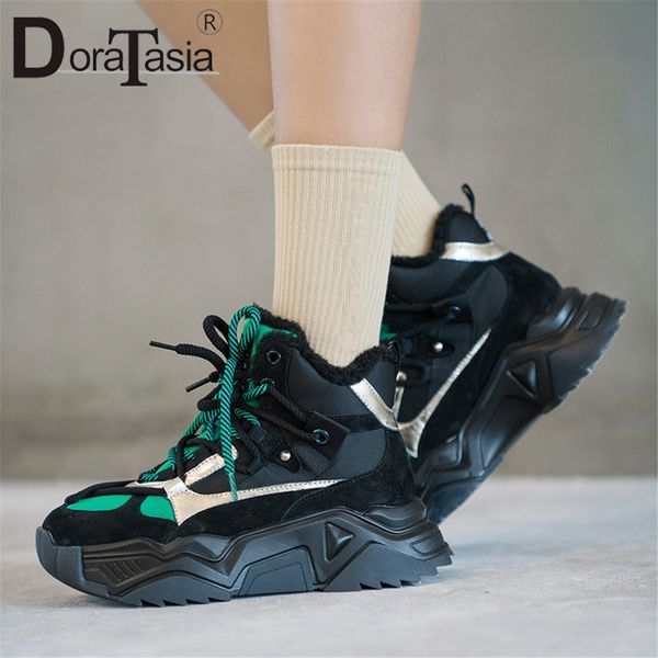 

doratasia new fashion cow suede snow boots women sneakers ladies mixed colors shoes women flat platform winter warm ankle boots, Black
