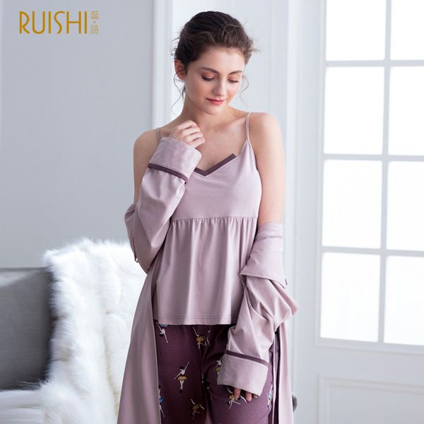 

j&q new female pijama basic lingerie cotton women home wear sleep wear quality brand pajamas camisole +bottoms+robe pyjama femme, Blue;gray