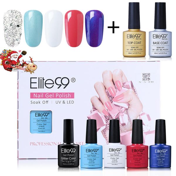 

nail art kits elite99 7pcs/lot gift box color bottle glitter gel polish set soak off uv led no wipe coat base manicure