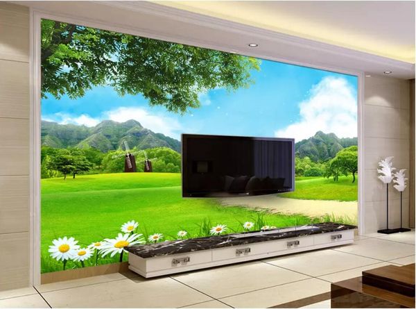

3d wallpaper custom p murals background wall natural scenery, grassland, flowers, high mountains home decor wall art pictures