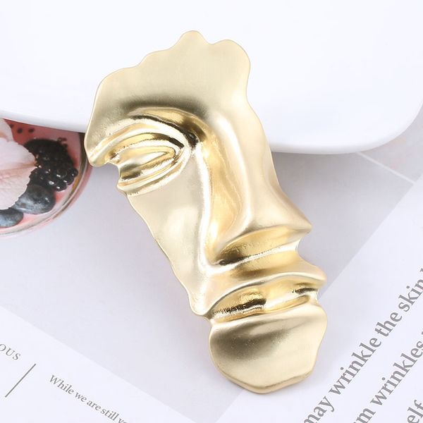 

vintage brooch abstract face mask brooches for women gold color large square gold geometric brooch collar for man party souvenir, Gray