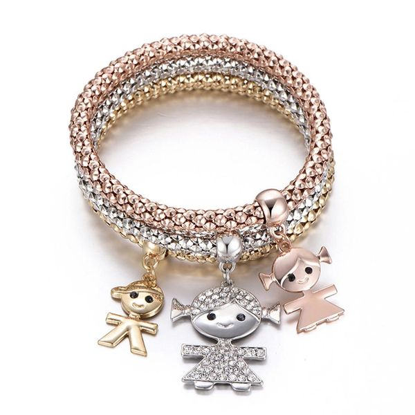 

3pcs small figure pendant rhinestone hollow corn chain bracelets jewelry, Black