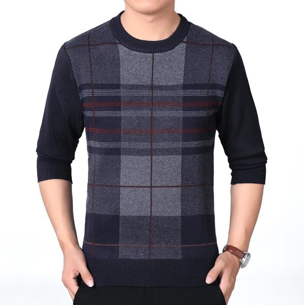 

men elegant wool blend sweaters autumn winter soft warm textured knitted male round collar knitwear plaid pullover sweaters, White;black