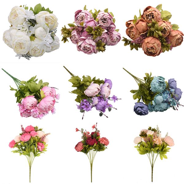 

13 pcs/bundle artificial peonies flower silk peony bouquet wedding bride holding flower bouquet valentines day gift fake flowers
