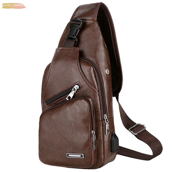 

brand men chest bags usb hole for portable charging casual sports pu crossbody shoulder bag chest bag bolso mujer sac a