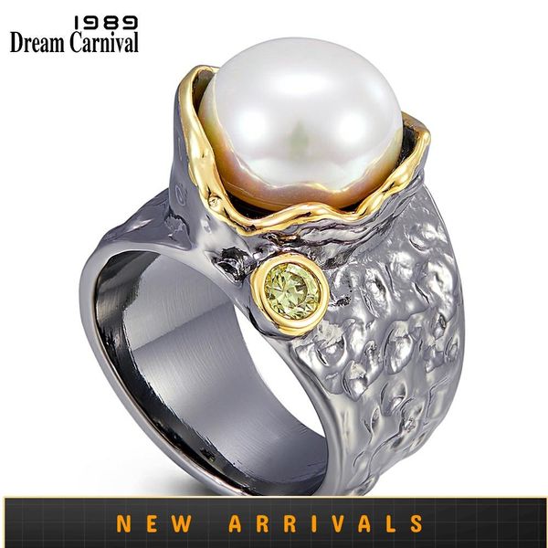 

dreamcarnival1989 blooming design pearl rings for women creative wedding engagement gothic jewelry black gold color wa11777, Golden;silver