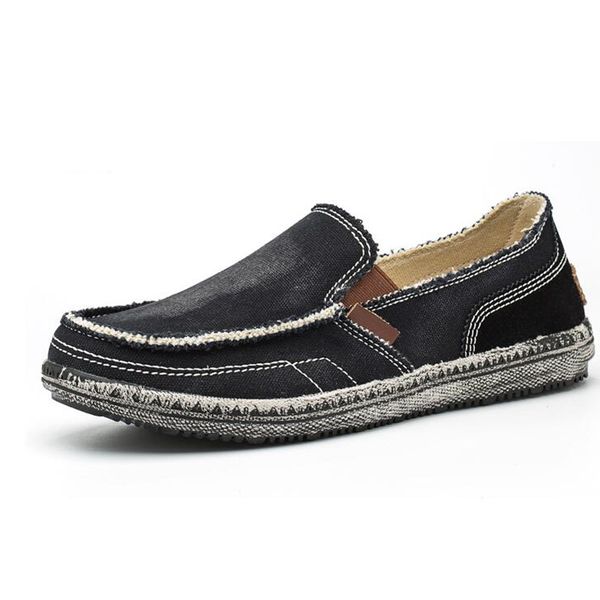 

yiger new men loafers lazy canvas shoes summer vintage cloth shoes male big size man casual slip-on latex insole 0314, Black