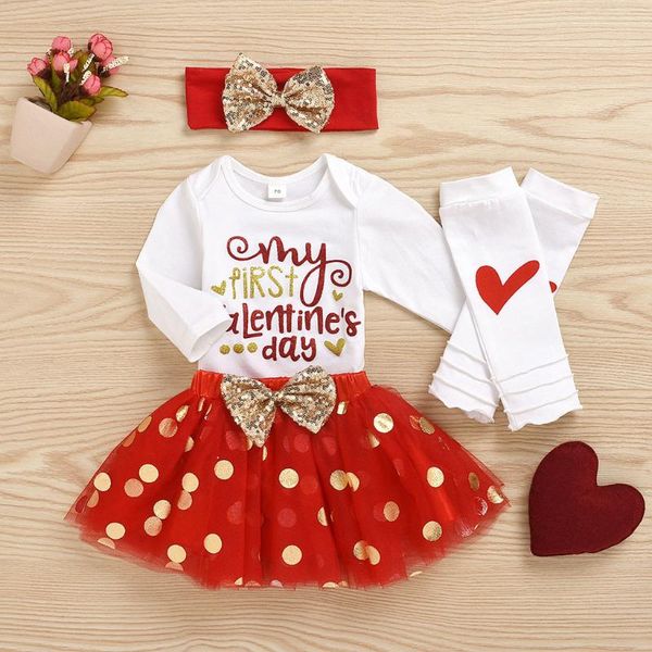 

4pcs newborn infant baby girl clothes sets toddler valentine's romper tutu skirt hairband leg warmer suit roupa infantil #30, White