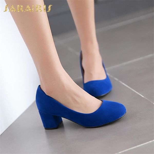

sarairis new arrivals 2020 big size 43 thick heels concise shoes woman pumps female slip on fashion office lady pumps women, Black