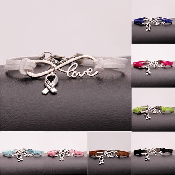 Mode Brustkrebs Bewusstsein Hoffnung Armbänder Für Frauen Männer Band Liebe Charme samt String Seil Wrap Armreif DIY Handgemachten schmuck