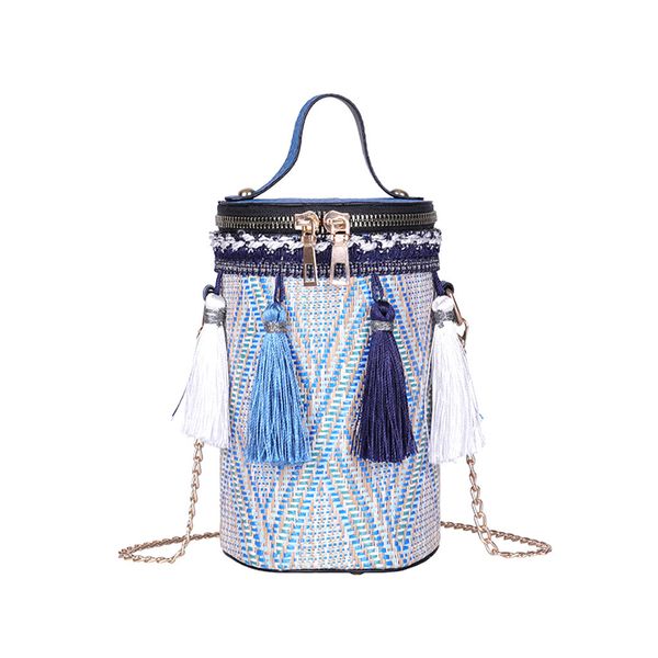 

new fashion women retro weave feather tassel bucket crossbody bag shoulder bags bolso de las seÃ±oras #t3g