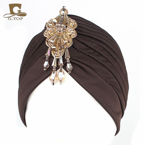 

new divas turban head wrap hat with beaded pendant women headwear
