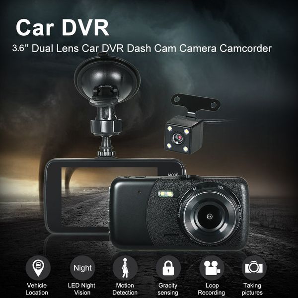 

kkmoon 4inch dual lens car dvr dash cam camera camcorder vehicle location / led night vision / motion detection loop recording
