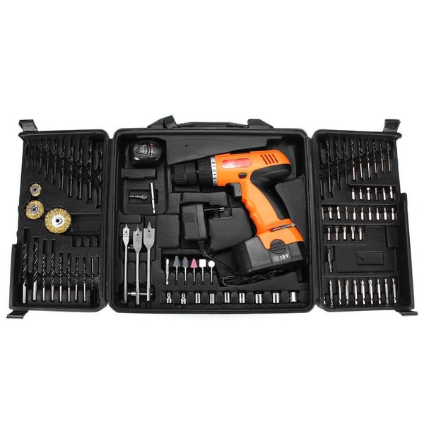 

92pcs 220v electric screwdriver 18v cordless drill driver 3/8'' + drill accessories set socket diy household power tool with box