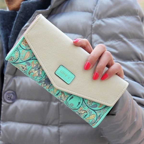 

fashion flower patter envelop designer women wallets card holder synthetic leather female wallets ladies purse, Red;black