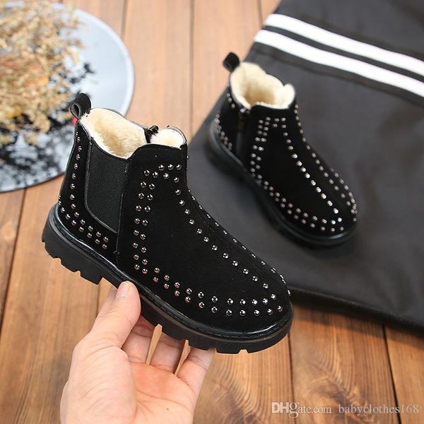 

kids winter shoes desinger baby girls snow boots fashion rivet girl boots shoes for children sale, Black;grey