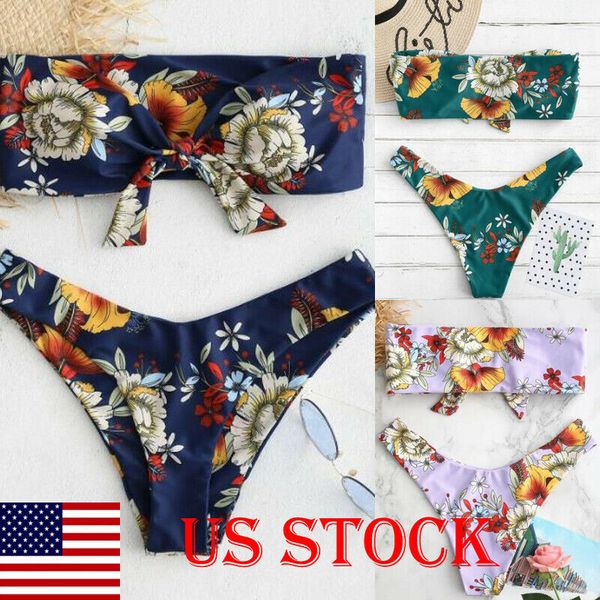 

us stock women swimwear bathing padded bra bikini set swimsuit bandage beachwear