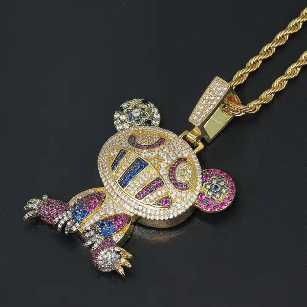 Мода-красочная лягушки кулон ожерелье для мужчин женщин роскошных бриллиантов животного подвески 18K позолоченных медных цирконов кубинских цепей ювелирных изделия