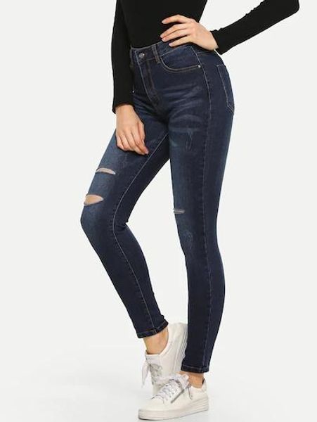 

dark wash ripped jeans, Blue