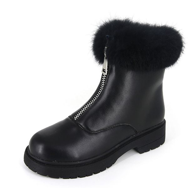 

women boots pu leather fur black winter platform boots punk zipper ladies shoes outdoor waterproof square heel female ankle boot