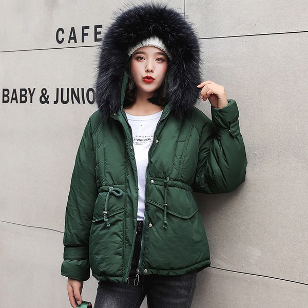 

2019 fashion casual women winter jacket cotton padded warm thicken big fur collar ladies short coats parka womens jackets, Black