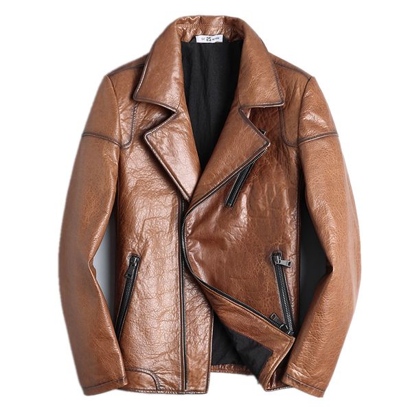 

men's leather jacket genuine sheepskin coat autumn winter jacket men streetwear motorcycle jackets 5xl chaqueta hombre my1623, Black