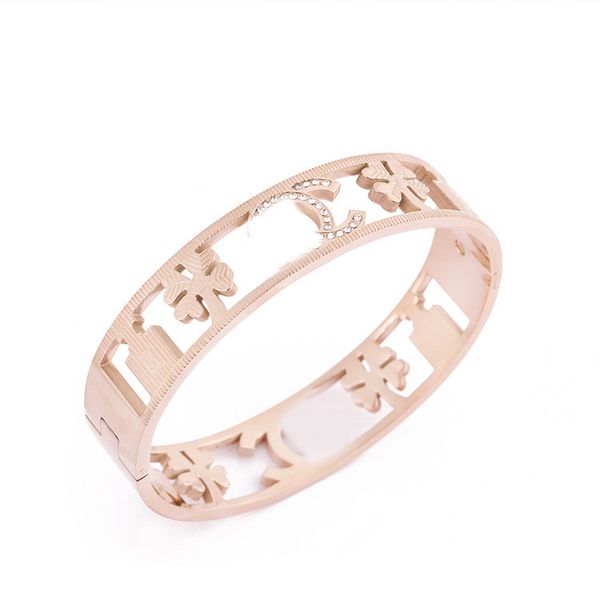 

friendship titanium steel jewelry gift wholesale openwork bracelet with diamond flower design couple bracelet girl bracelet, Black